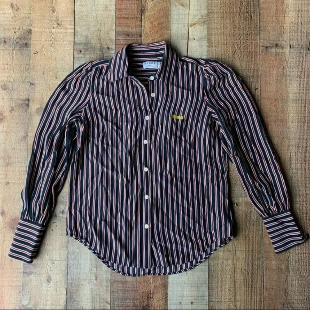 Frame women’s size XS red white black long sleeve full button down shirt